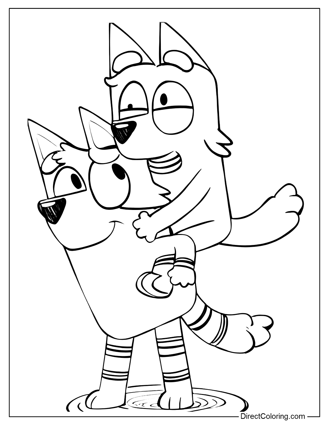 Bluey and Bingo Playful Hug Coloring Page